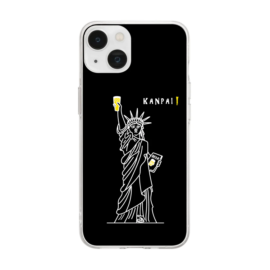 ビールとアート TM-3 Designの彫刻 × BEER（自由の女神）黒背景 Soft Clear Smartphone Case