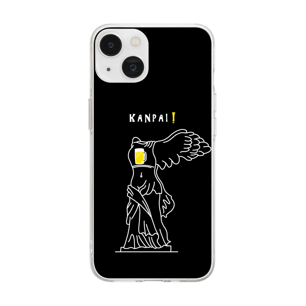 ビールとアート TM-3 Designの彫刻 × BEER（サモトラケのニケ）黒背景 Soft Clear Smartphone Case