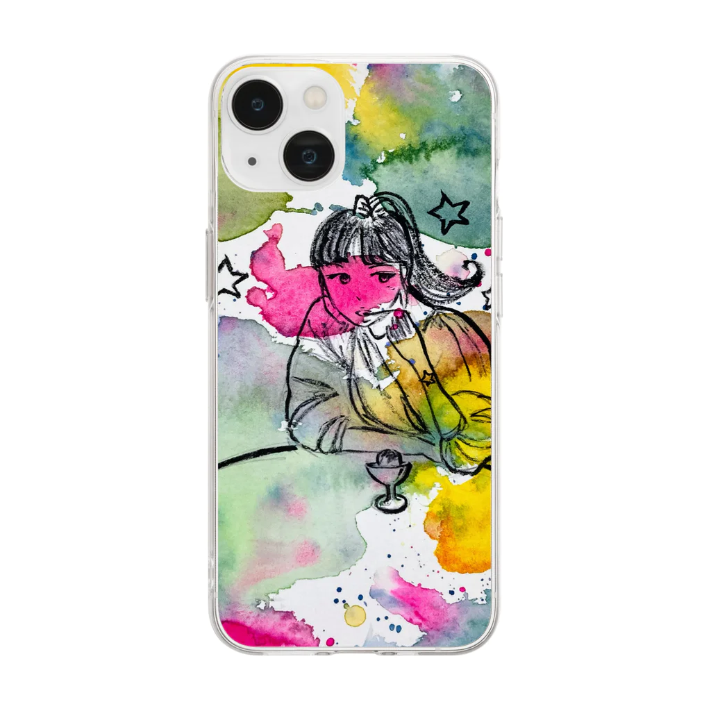 絵描き ひろみるん♪ オリジナル アートグッズSHOPのイラストあいすくりぃむ Soft Clear Smartphone Case