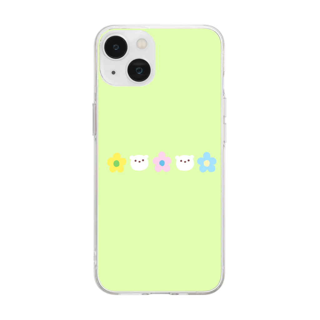 AY_selectのくまとお花のパステルスマホケース Soft Clear Smartphone Case