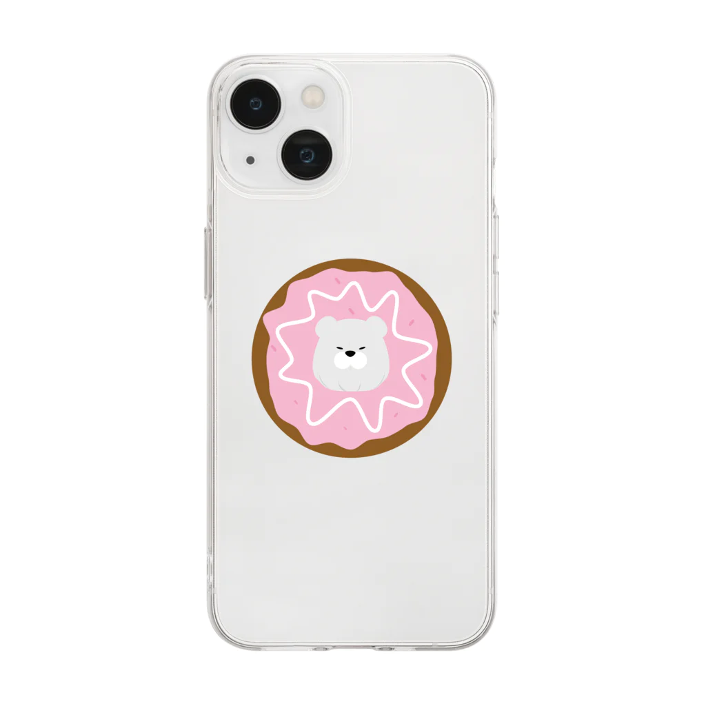 パンニマルのドーナツに囚われたシロクマ イチゴVer. Soft Clear Smartphone Case