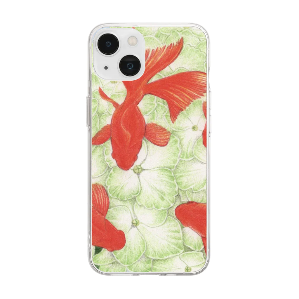 チョビの紫陽花金魚 Soft Clear Smartphone Case