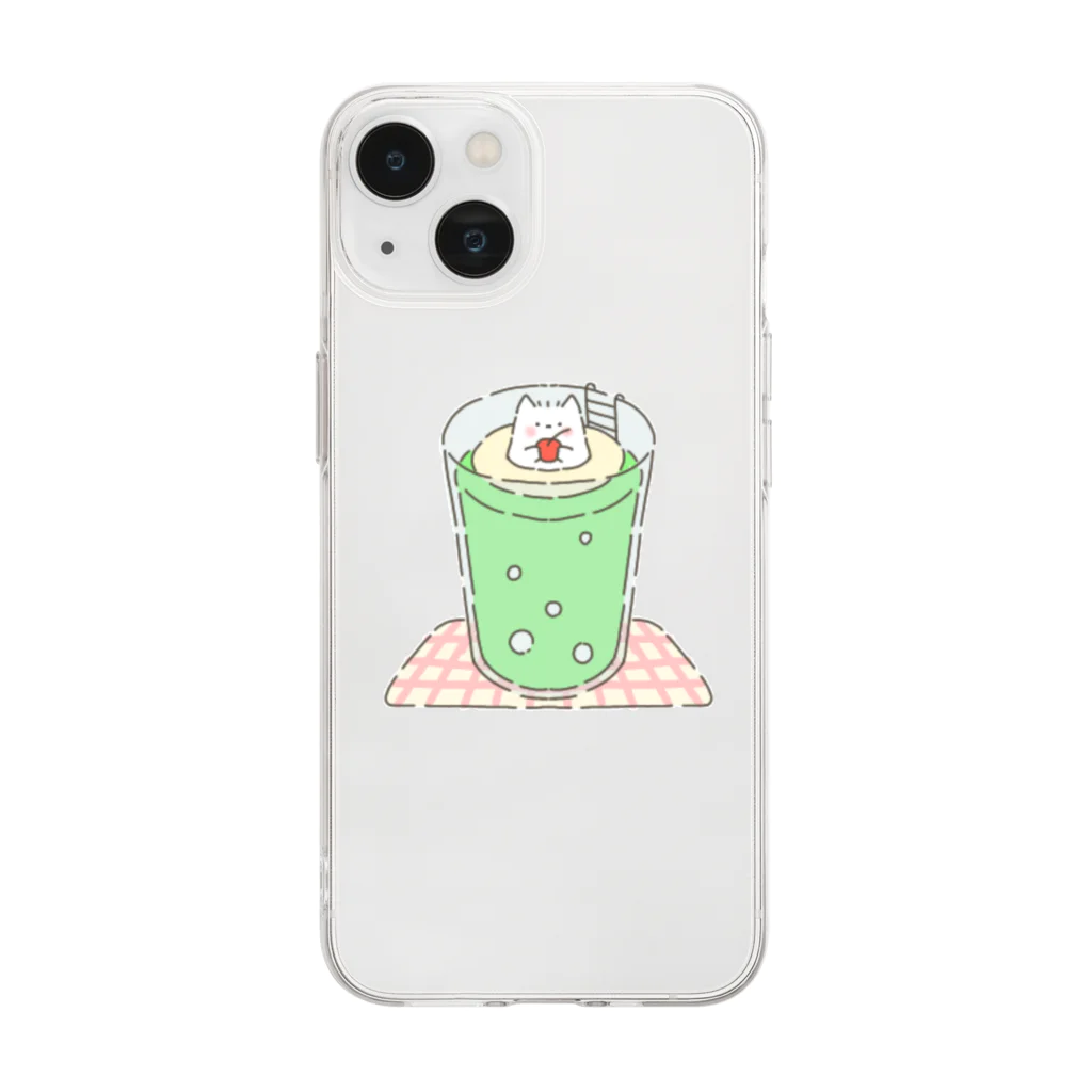 ぱ！のふわふわねこ クリームソーダ Soft Clear Smartphone Case