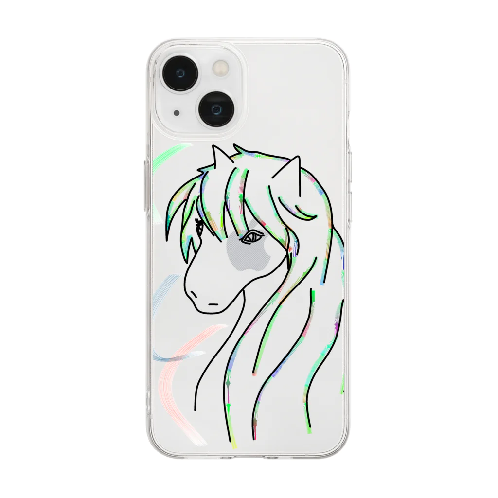 greetenの馬　カラフルラインアート　 Soft Clear Smartphone Case