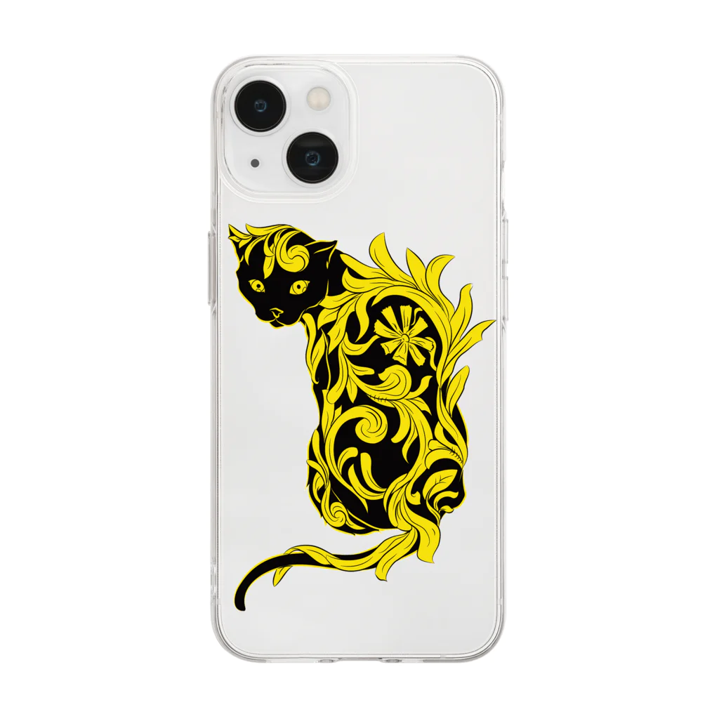 BuzzWorks - OFFICIAL GOODS STOREのNodo / Yellow Cat Soft Clear Smartphone Case