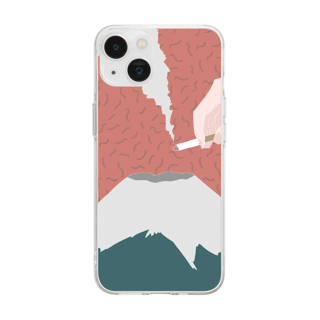 もちもちのもちのSmoking On Mt.Fuji Soft Clear Smartphone Case