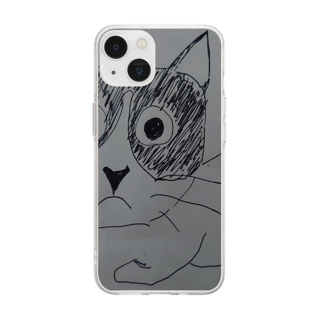 ラルドのキョトン顔ハチワレねこさん　手描き Soft Clear Smartphone Case