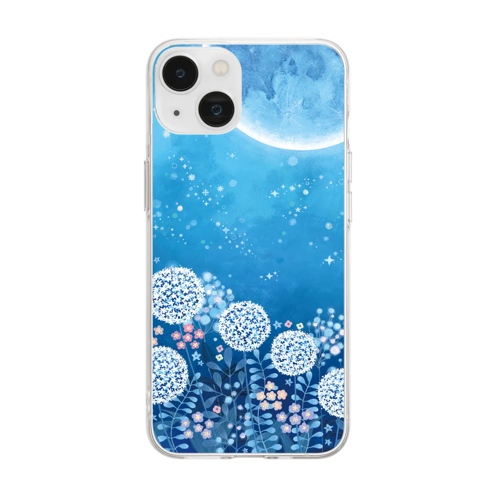 atelier Kitobiの青い月とアリウム Soft Clear Smartphone Case