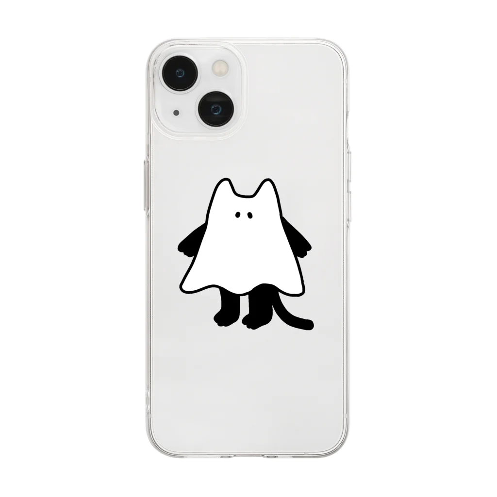 ぽんぽこまる商店のおばけくろねこ Soft Clear Smartphone Case