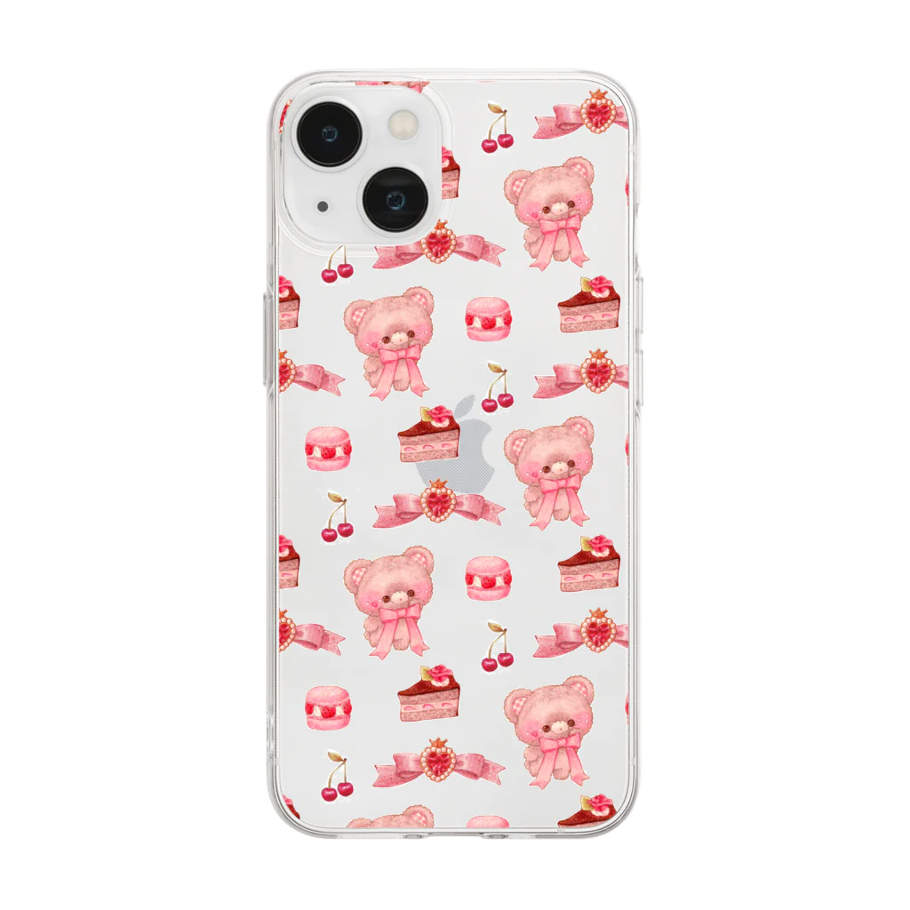 ゆかチョフのChocolate pink bear Soft Clear Smartphone Case