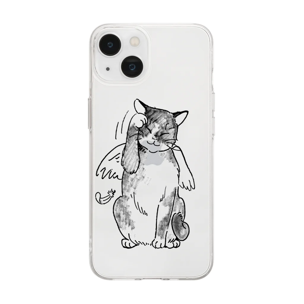 空想画学販売所の猫の天使　招き猫 Soft Clear Smartphone Case