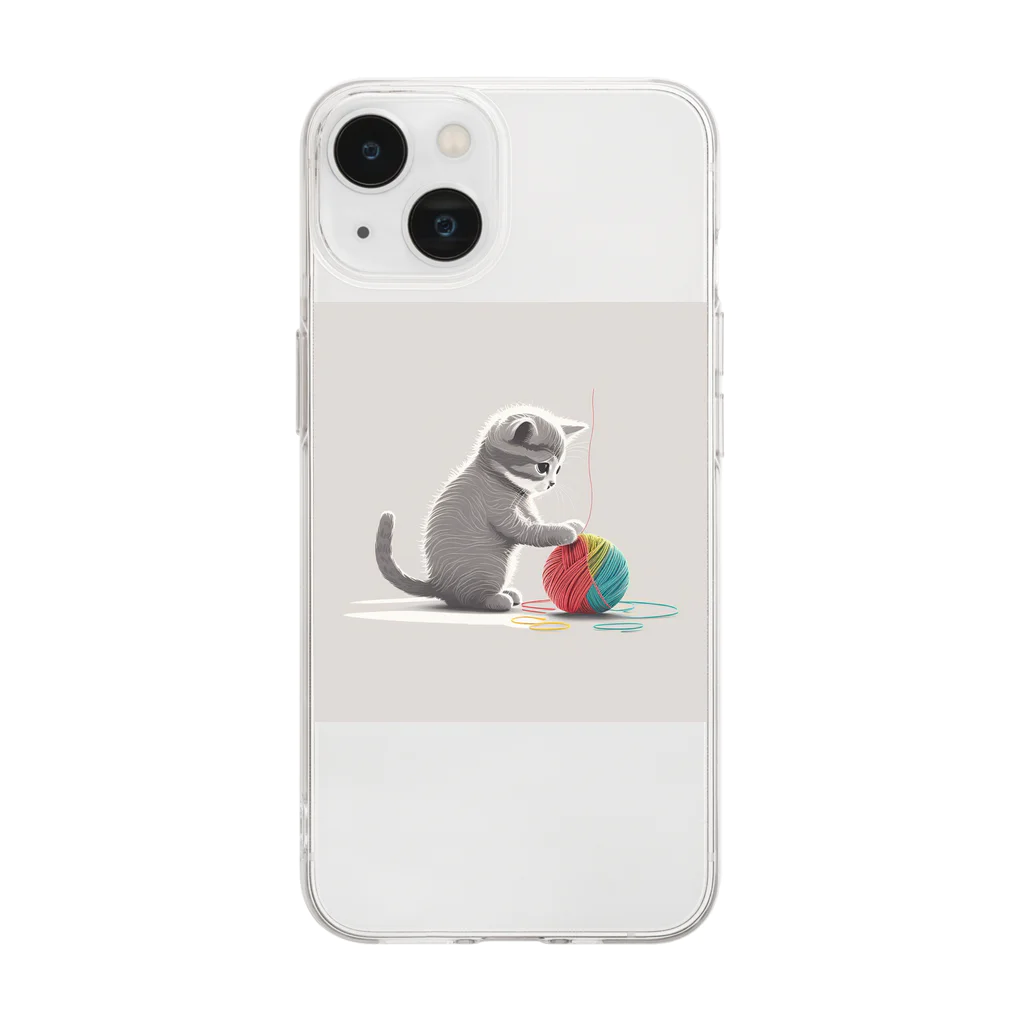 SuRa/AIイラストの毛糸と子にゃんこ Soft Clear Smartphone Case