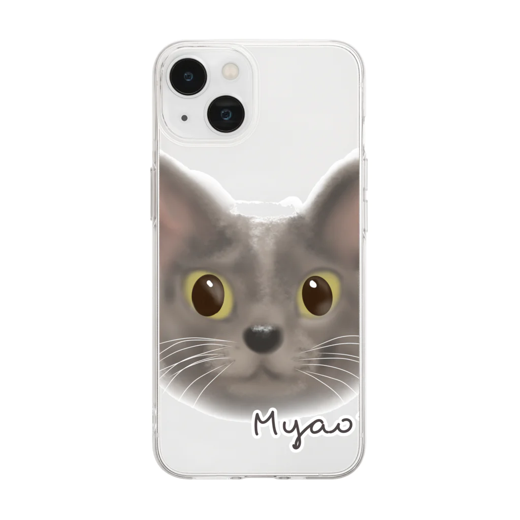 わかばックス工房のグレーのネコちゃん♡ Soft Clear Smartphone Case