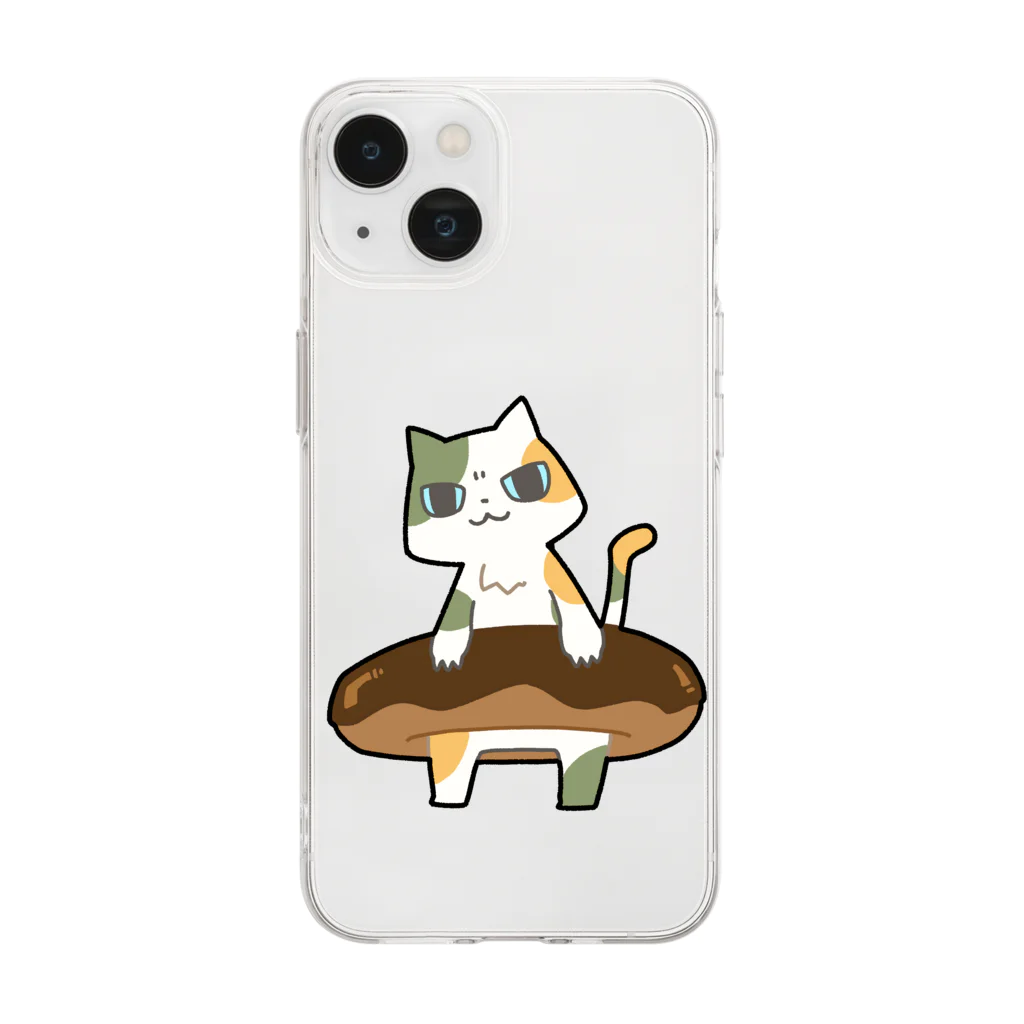 うさやのドーナツをゲットしてご満悦の猫 Soft Clear Smartphone Case