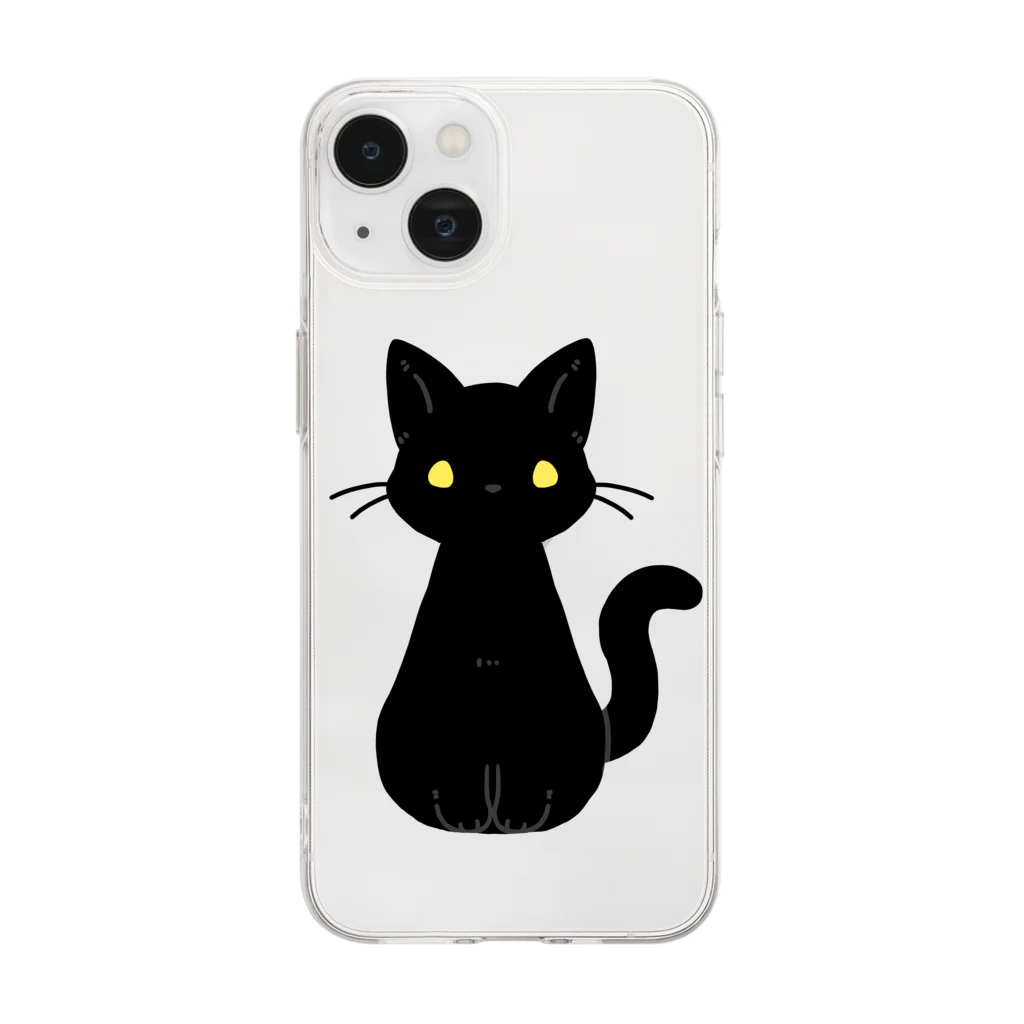 nekono0mimozaのシンプルな金眼の黒猫さん Soft Clear Smartphone Case