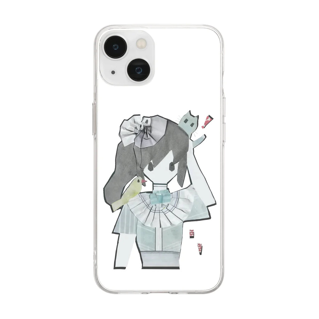 もあのねこの切り貼り絵 女の子 Soft Clear Smartphone Case