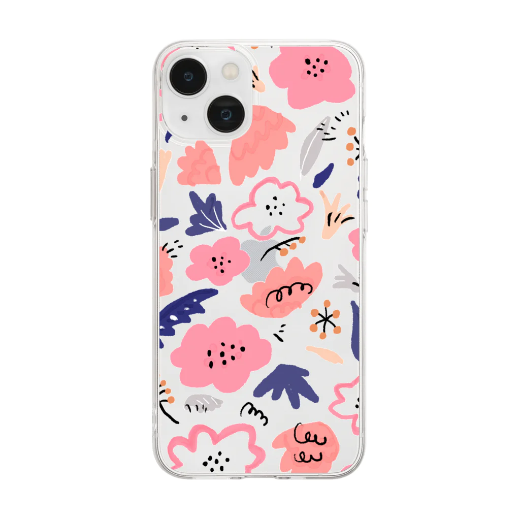 Katie（カチエ）の抽象的な手描きの花柄 Soft Clear Smartphone Case