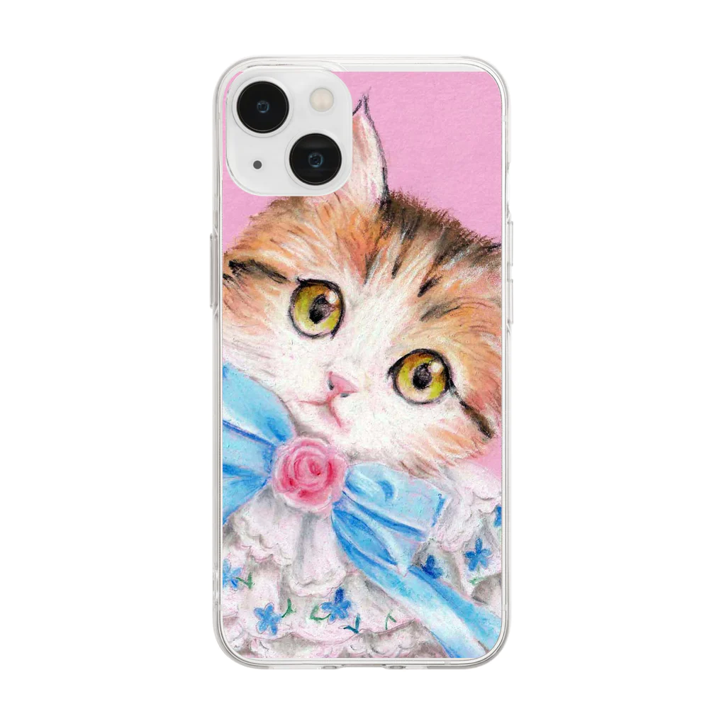 Ａｔｅｌｉｅｒ　Ｈｅｕｒｅｕｘのふわふわスタイの三毛猫ちゃん　ミニパステル肖像画 Soft Clear Smartphone Case