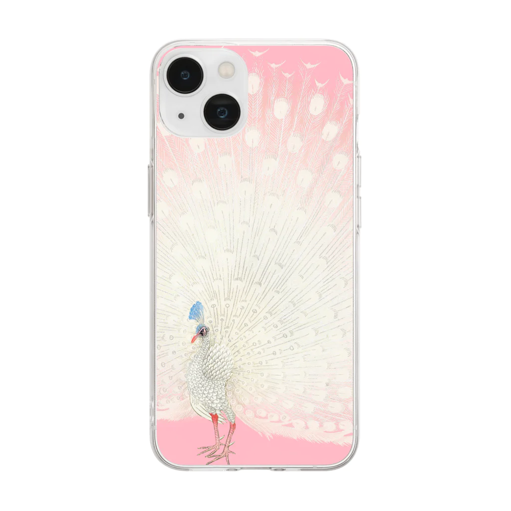 MUGEN ARTの白い孔雀　小原古邨作品アレンジ　ピンク Soft Clear Smartphone Case