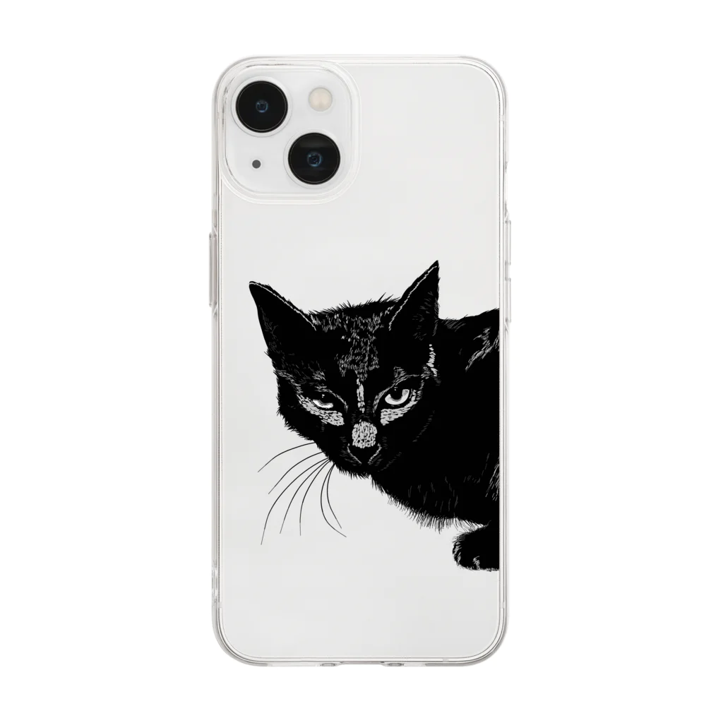 小鳥と映画館のカッコよく覗きに来た黒猫 Soft Clear Smartphone Case