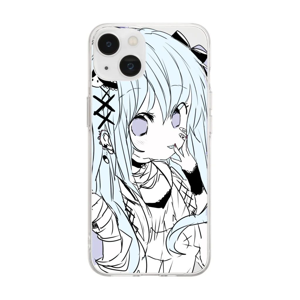 blossomの淡色青紫系女の子 Soft Clear Smartphone Case