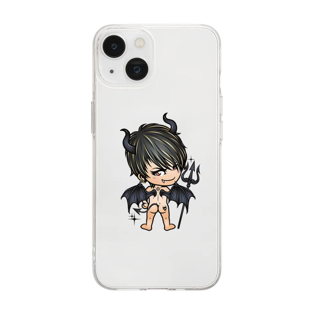 G&L SUZURI SHOPのチビ悪魔がくっち Soft Clear Smartphone Case