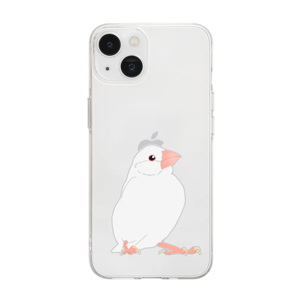 霜影/こしょうのやる気満々白文鳥 Soft Clear Smartphone Case