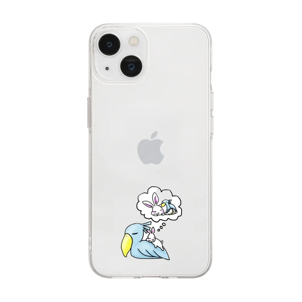 走りたいハシビロコウのおひるねハシビロコウ&うさぎ Soft Clear Smartphone Case