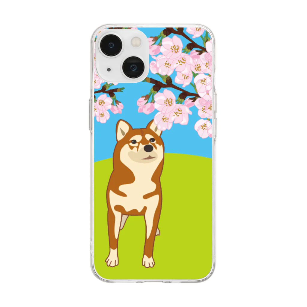 わんらぶの桜道通り行くわんちゃん Soft Clear Smartphone Case