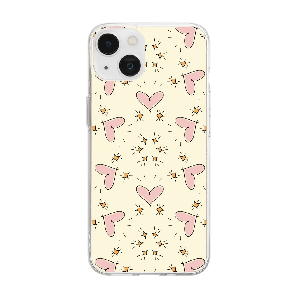 にわりんこの落書き調のハートとキラキラ Soft Clear Smartphone Case