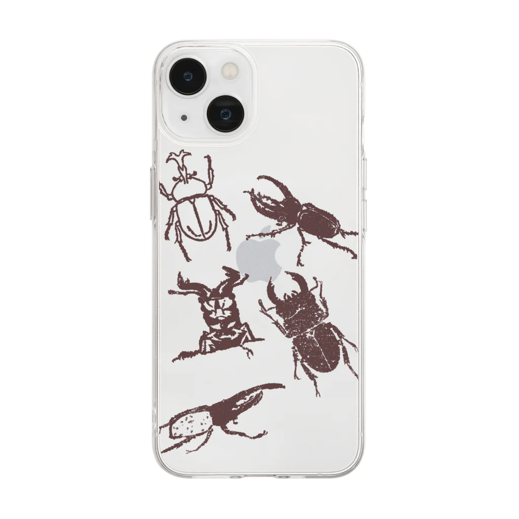 23_drawingのカブトムシとクワガタ Soft Clear Smartphone Case