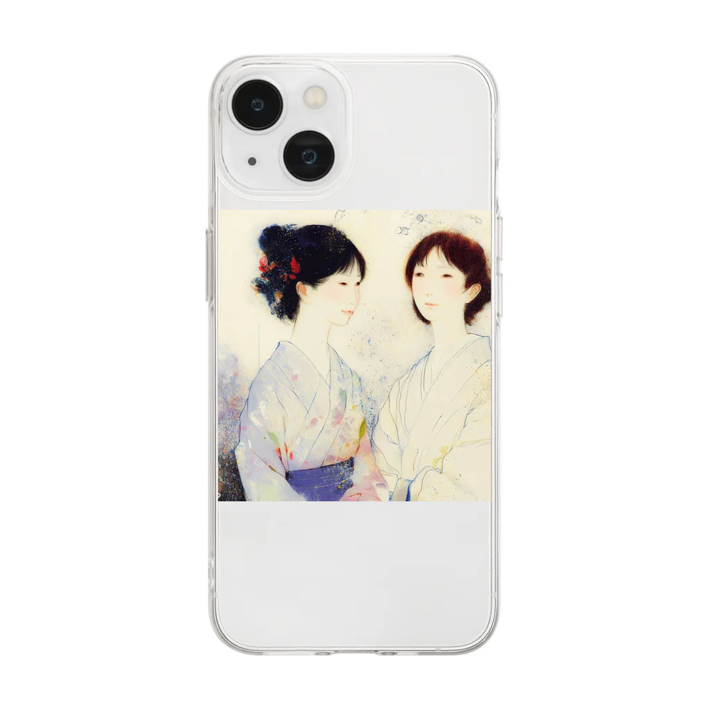 絵描きのシロウの二人のきれいな女 Soft Clear Smartphone Case