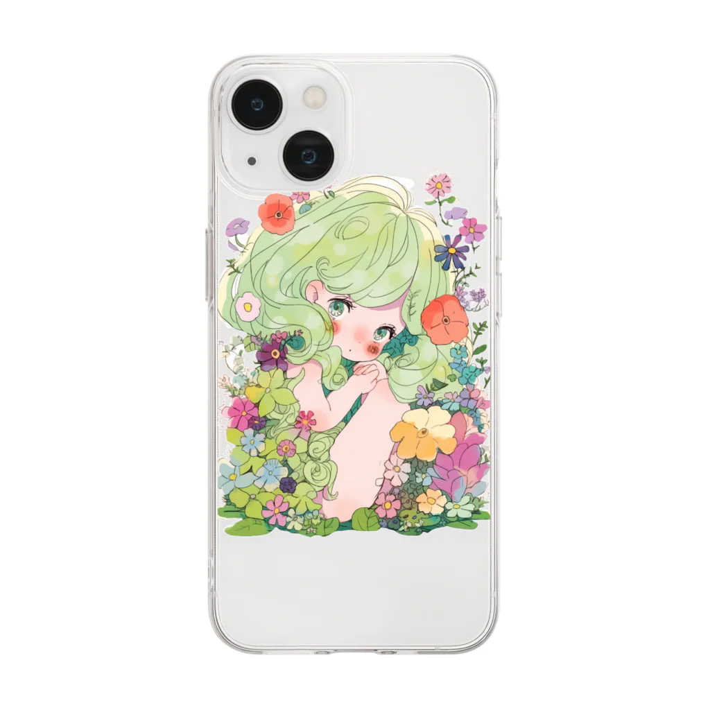 天道虫のフラワーヘアのガーディアン Soft Clear Smartphone Case