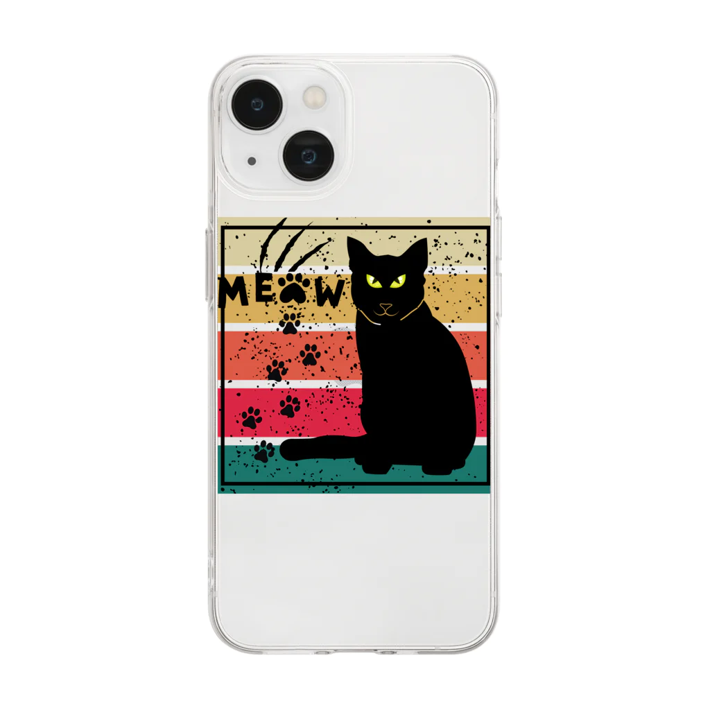 ZABBIのblack cat meow paw signature Soft Clear Smartphone Case