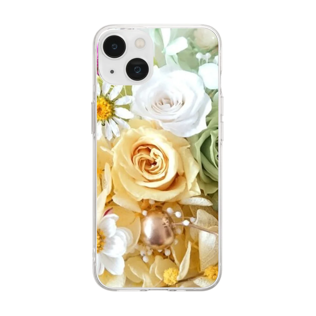 meke flowersのレモンイエローとアップルグリーン　ローズシリーズ Soft Clear Smartphone Case