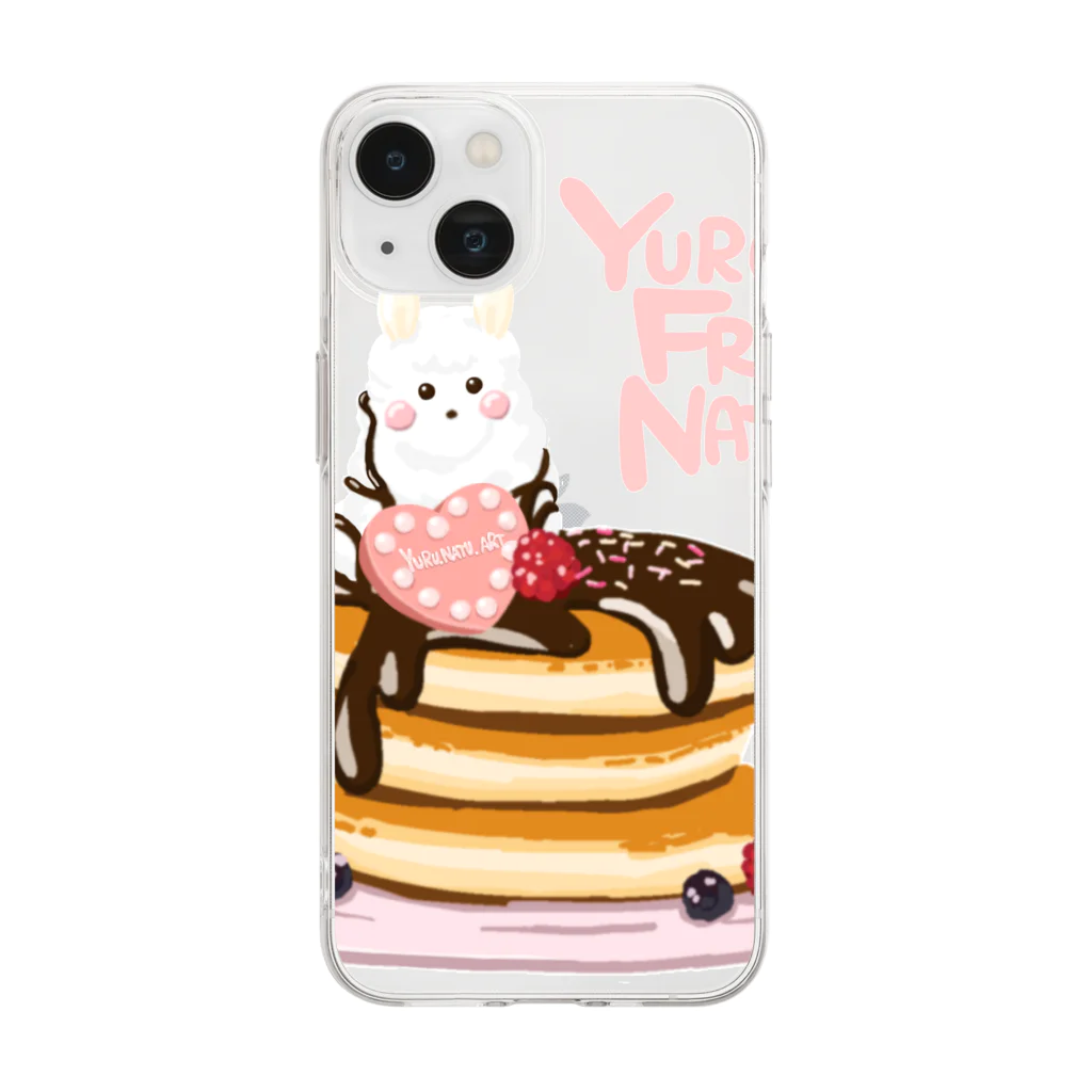 yuru.natu.artのパンケーキ文字シンプルピンク Soft Clear Smartphone Case