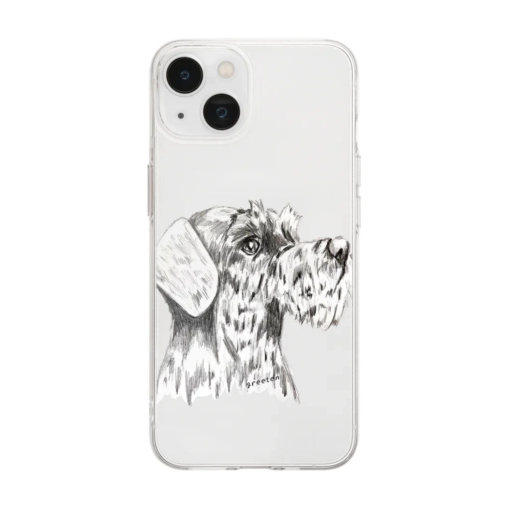 greetenのシュナウザー　テリアアート犬 Soft Clear Smartphone Case