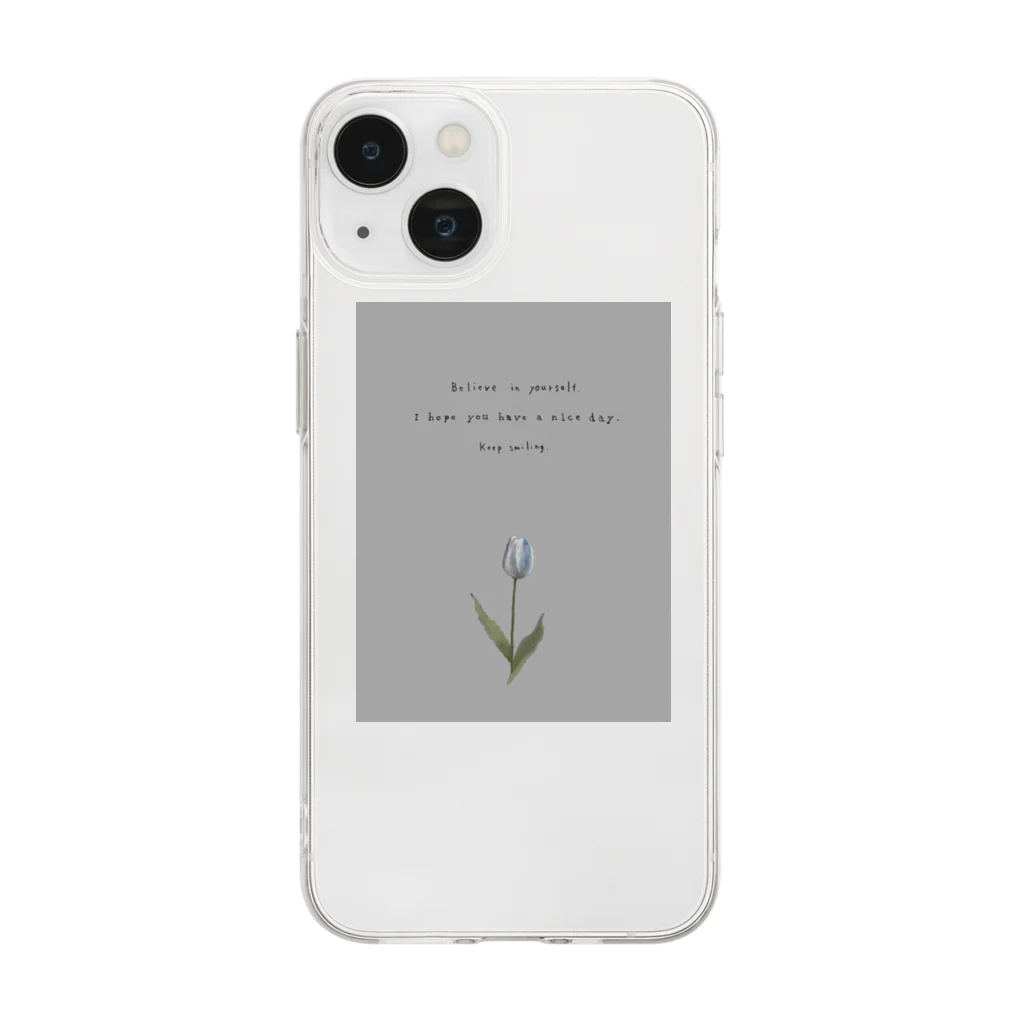 rilybiiのTULIP, white gray blue . Soft Clear Smartphone Case