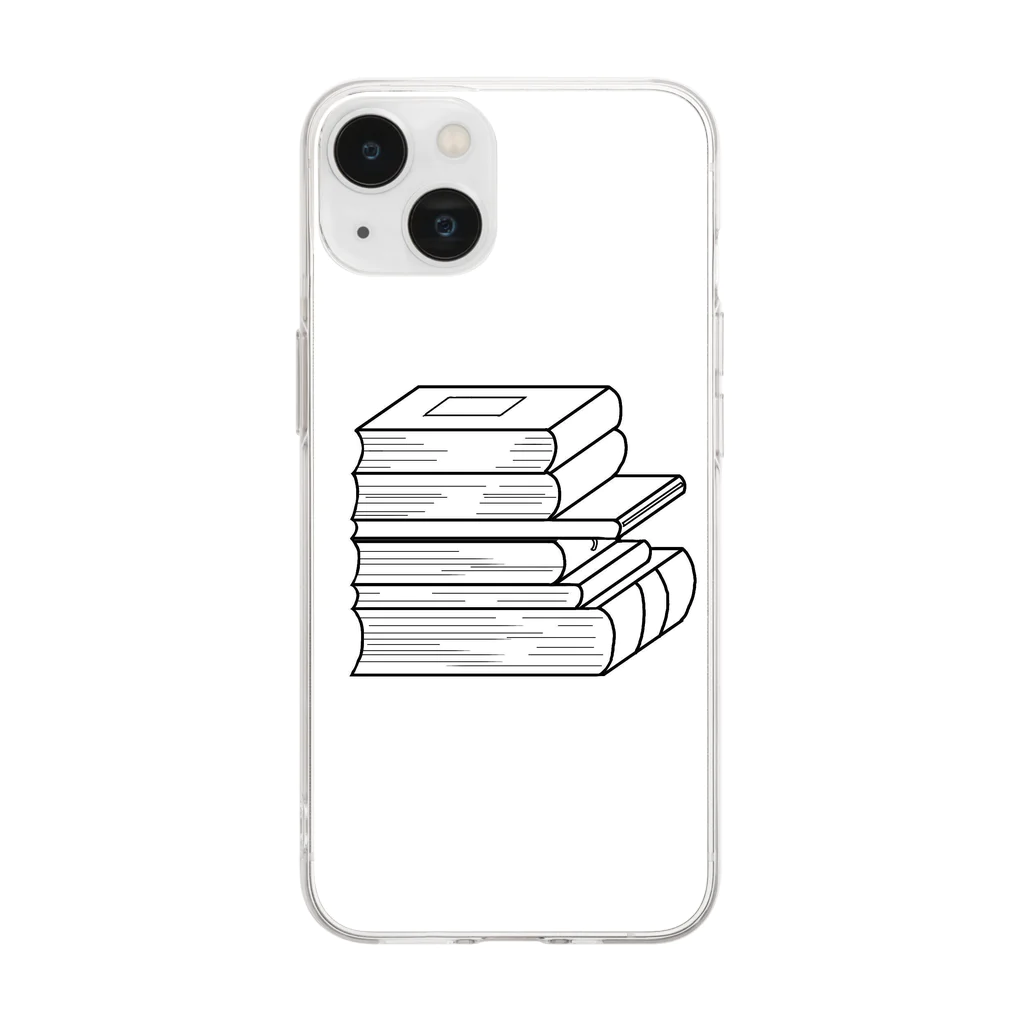 みお イラストショップのブックタワー(モノクロver) Soft Clear Smartphone Case