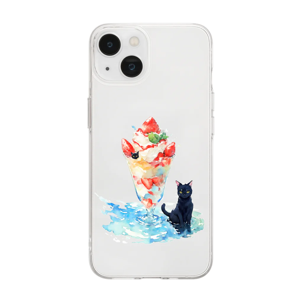 yuuの黒猫とパフェ Soft Clear Smartphone Case