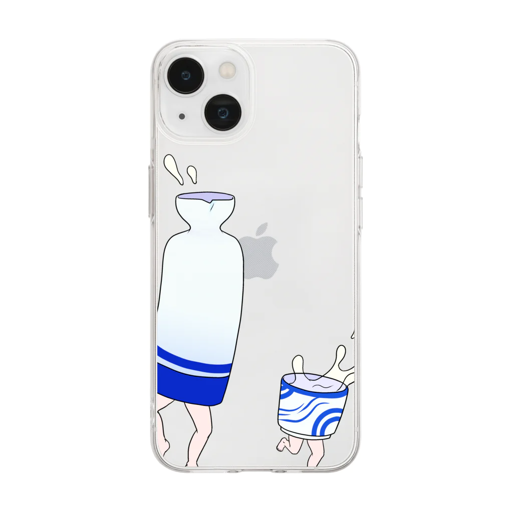 dougaseiseitokoroの足の生えた徳利とおちょこ Soft Clear Smartphone Case