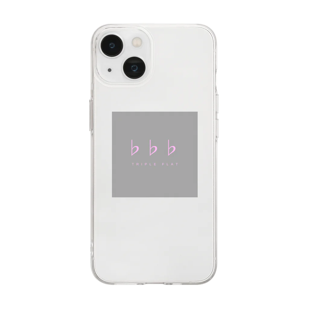 ♭♭♭(トリプルフラット)のピンク字（背景グレー） Soft Clear Smartphone Case