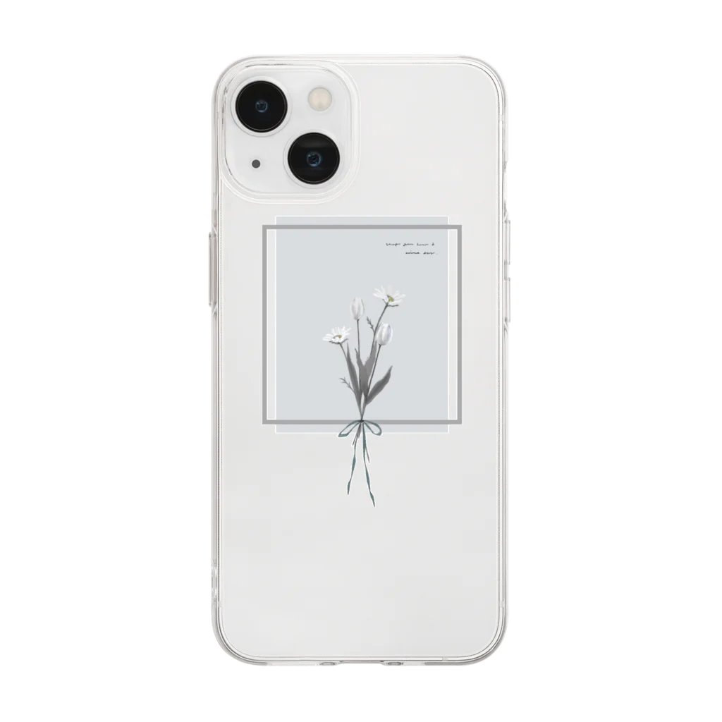 rilybiiのWhite Gray Blue . Ribbon . Soft Clear Smartphone Case