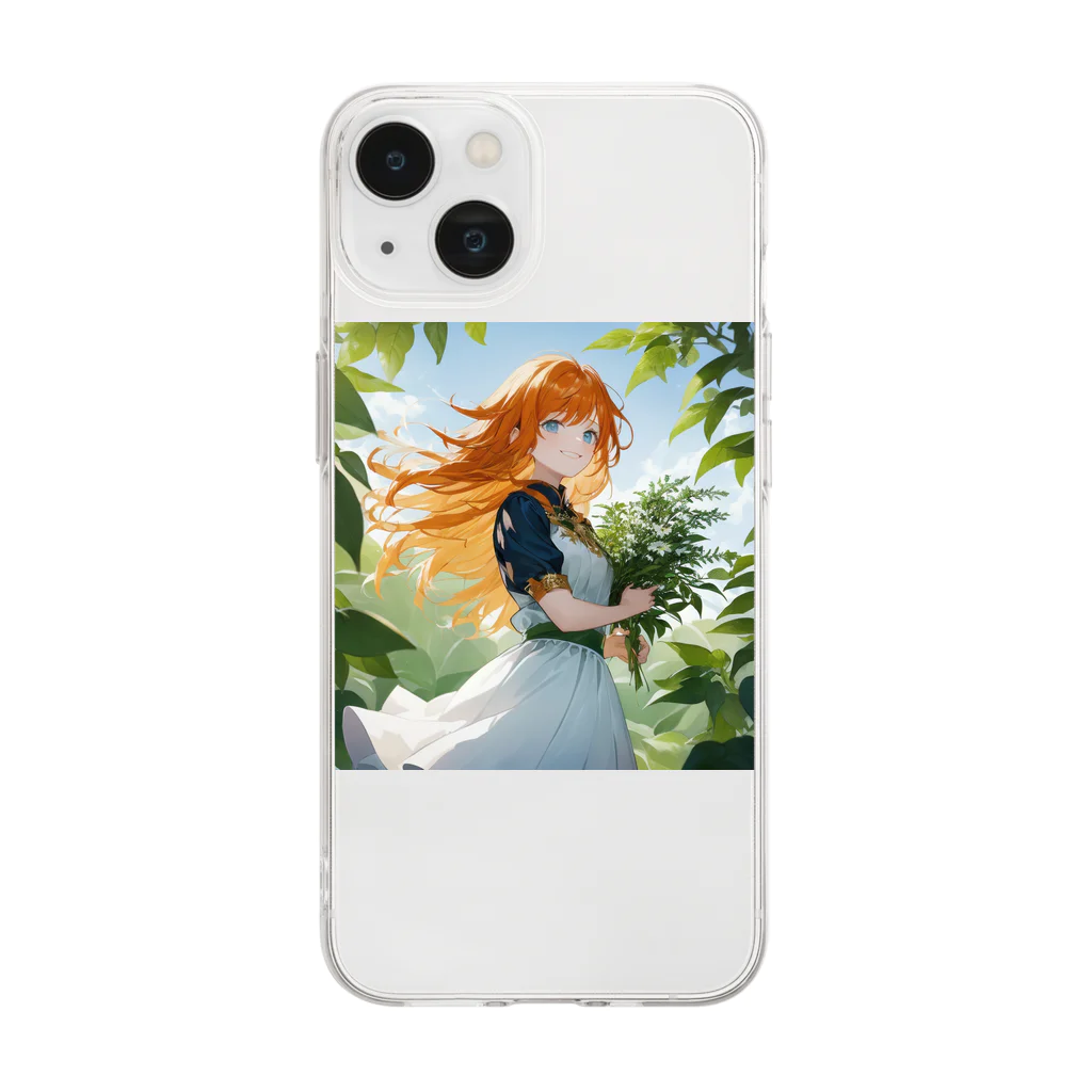 工房ruhuの花言葉ガール #47 シソ Soft Clear Smartphone Case