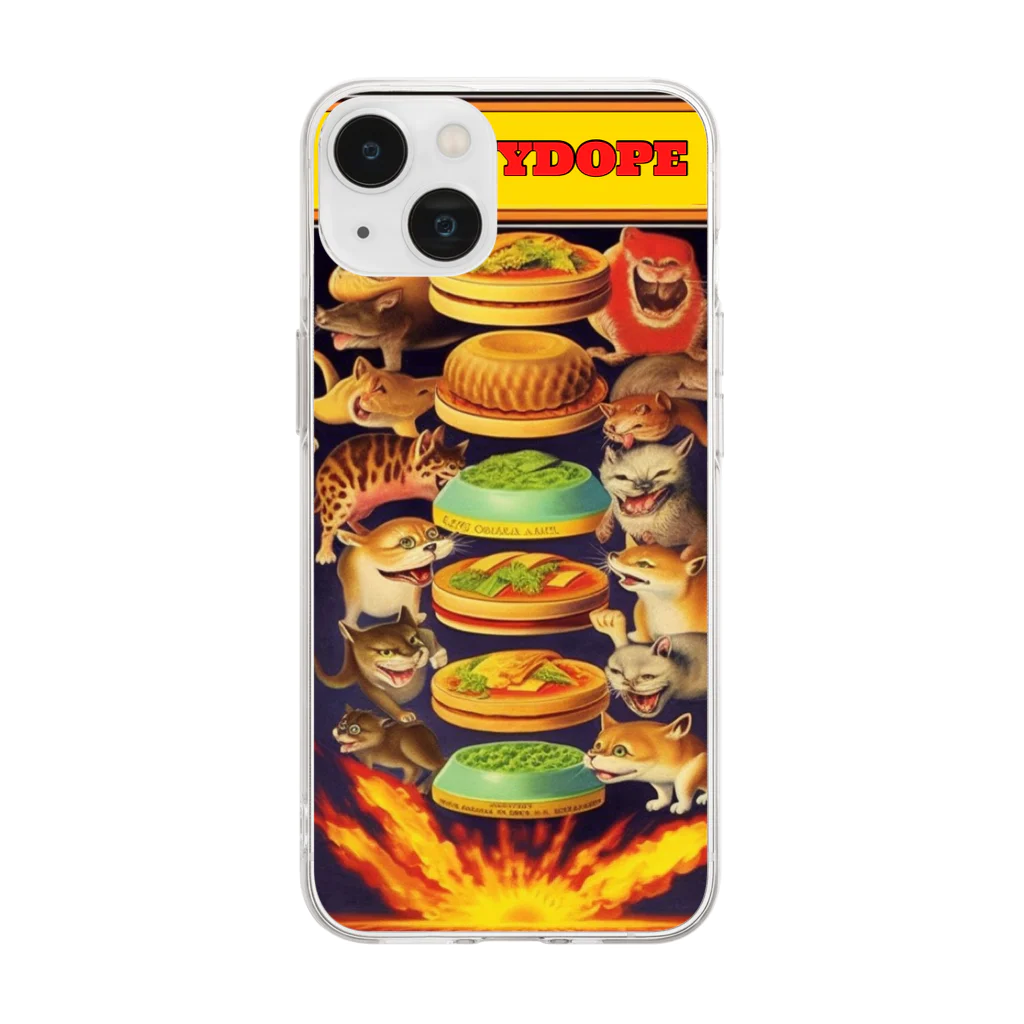 THE FUNNYDOPE SHOPのFUNNYDOPE CATS&BURGERS Soft Clear Smartphone Case