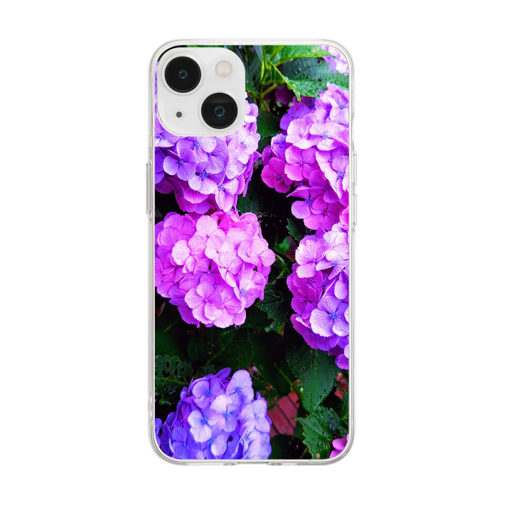 💚ぱなえてんてー💚の紫陽花(梅雨) Soft Clear Smartphone Case