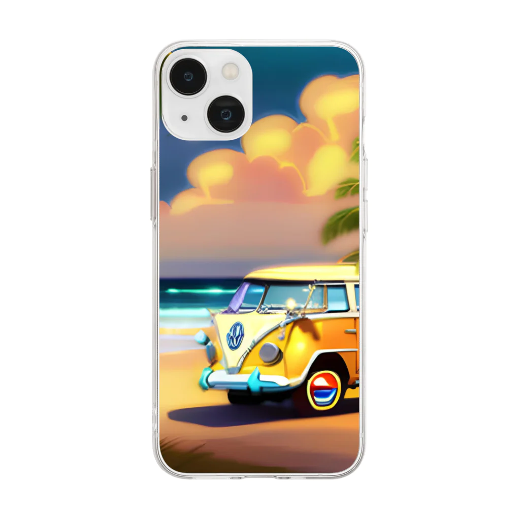 ワクワクセレブレイトの白い砂浜とフォルクスワーゲン Soft Clear Smartphone Case