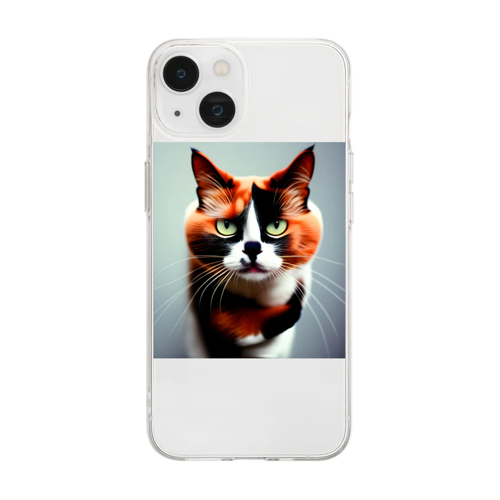 den_hartの我慢顔の三毛猫くん Soft Clear Smartphone Case