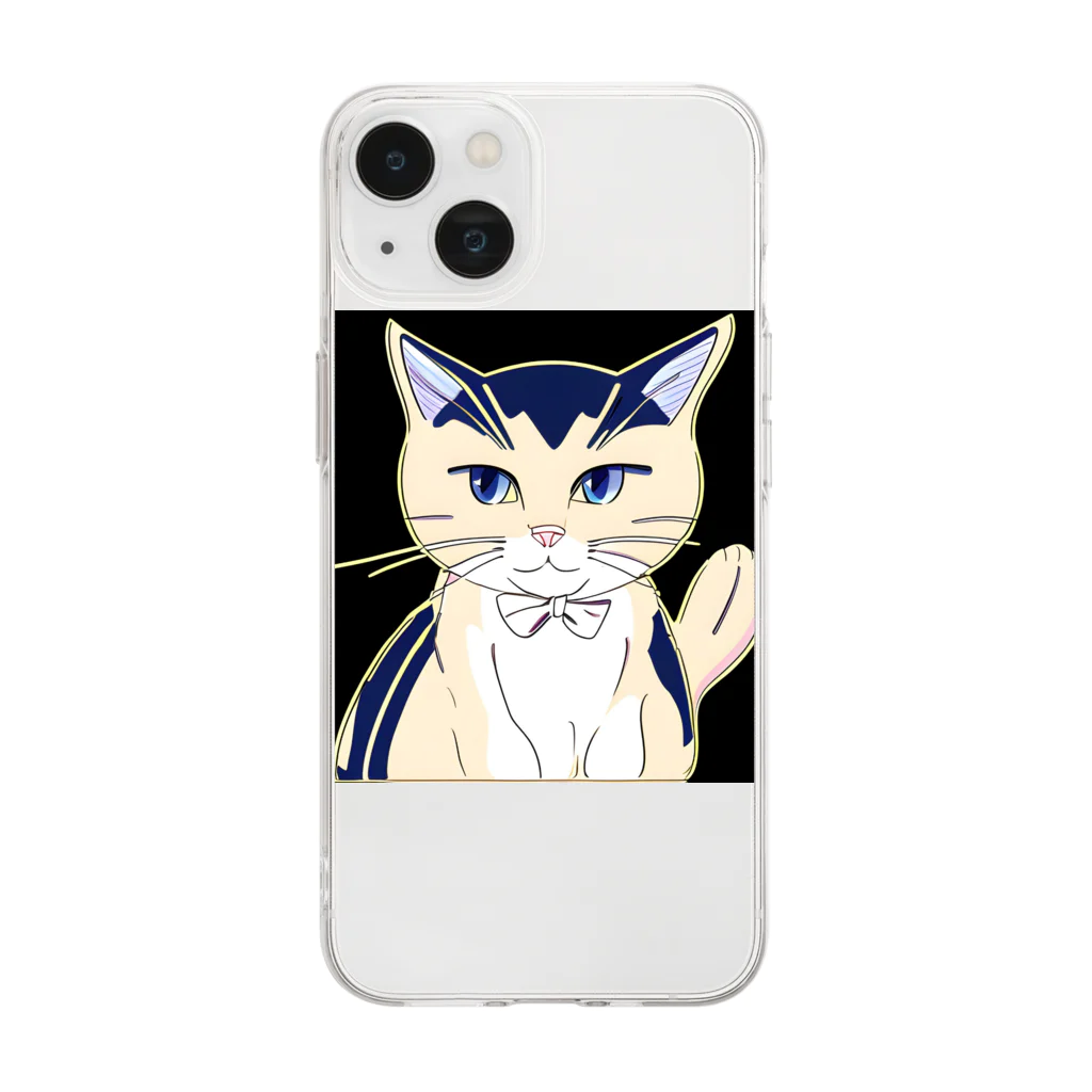 haru-2233の気品ある猫 シマシマ柄 Soft Clear Smartphone Case