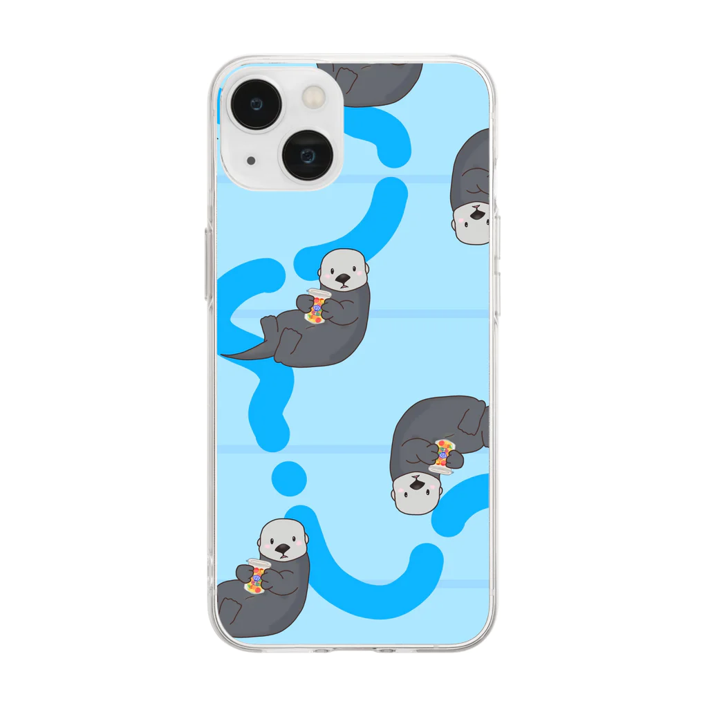 まるちゃん。のラッコピクルスGRAY〖BLUE〗 Soft Clear Smartphone Case